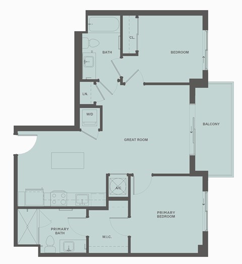 Floor plan for 2 beds, 2 baths, 939 sqft